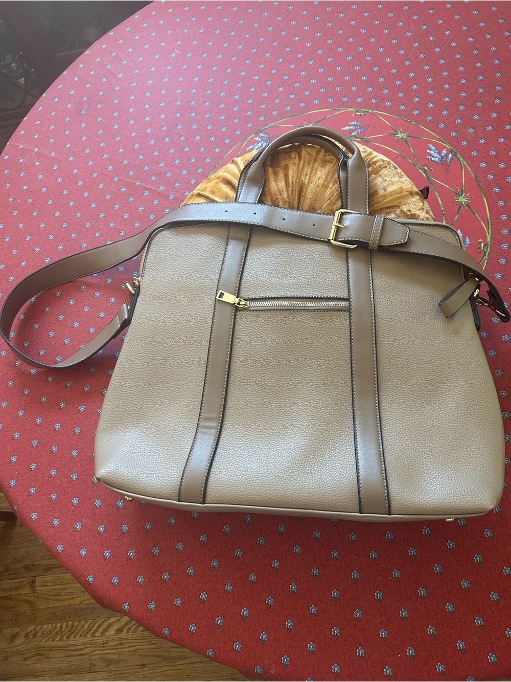 Louenhide Taupe Structured Tote Bag with black Adjustable Strap